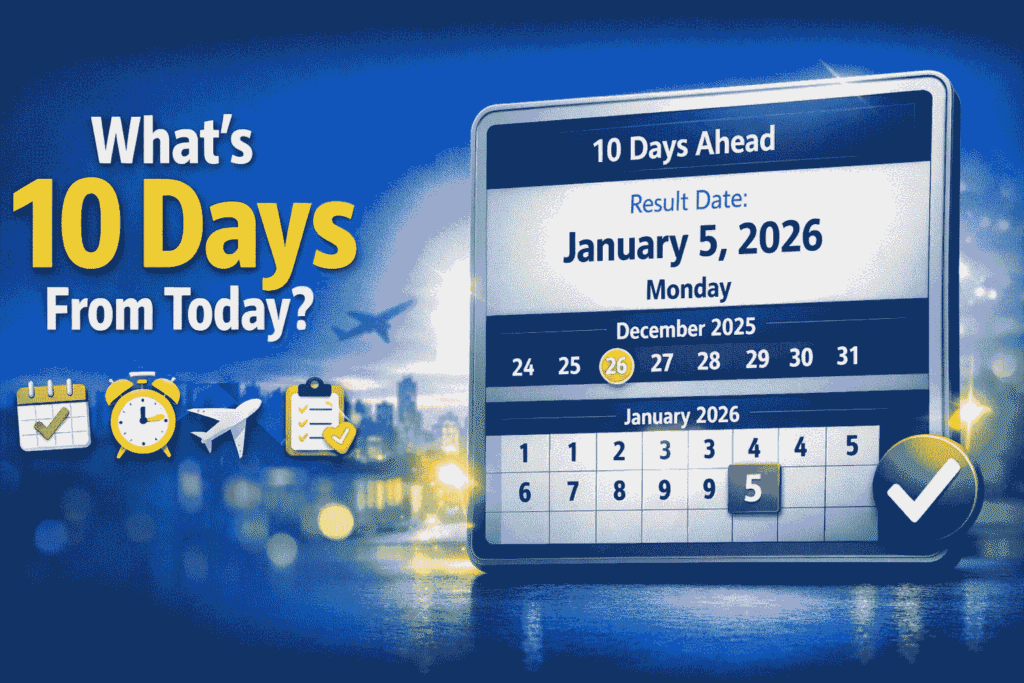 10 days from today calculator showing the exact future date on a clean calendar screen